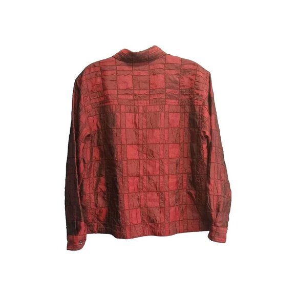 Chico's Red Black Patchwork Shirt Jacket M Boho Goth Dark Academia - Picture 5 of 5